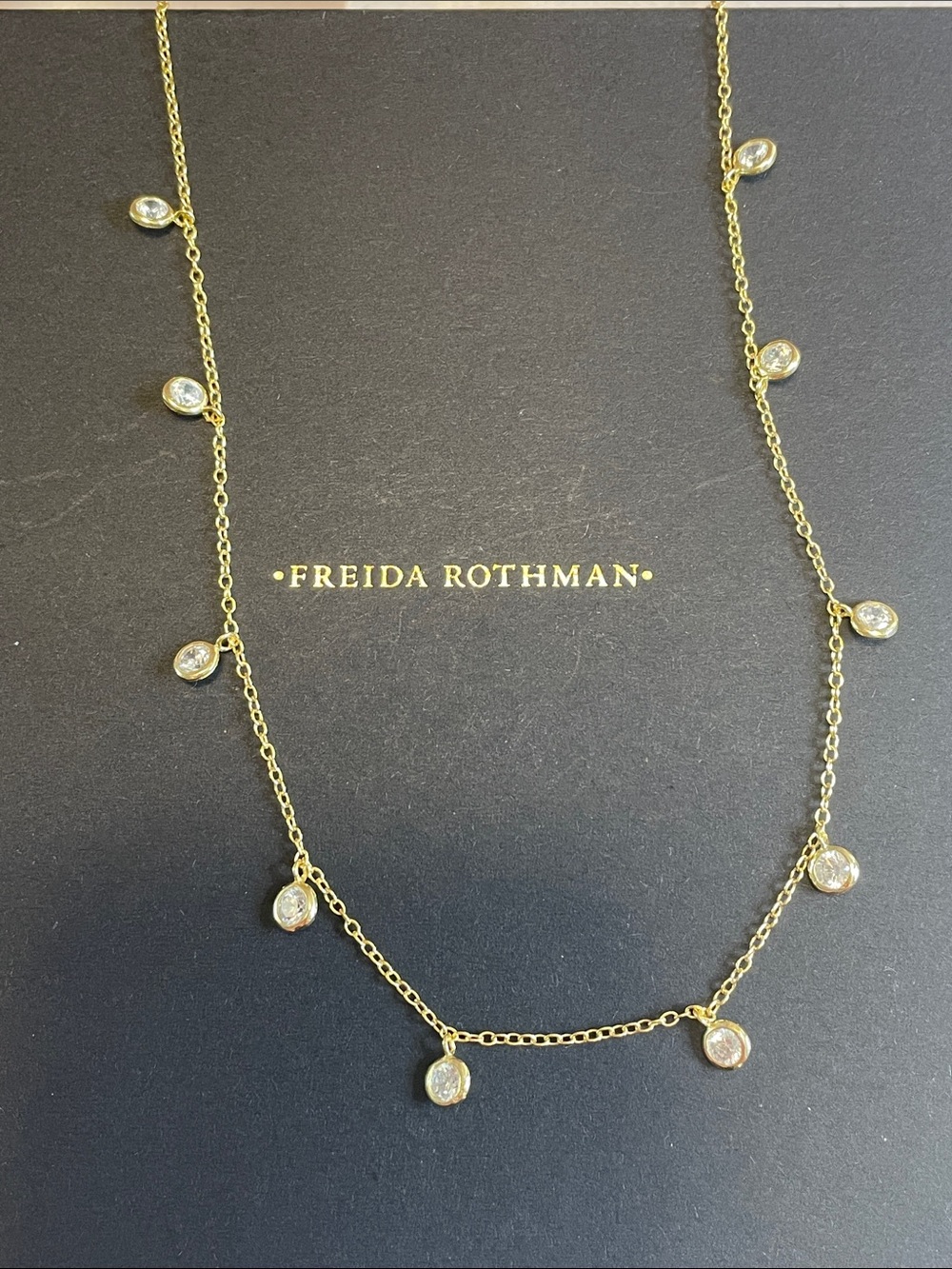 Freida Rothman VAULT Sterling Silver Bezel Station Necklace 16" NWT $145 MSRP